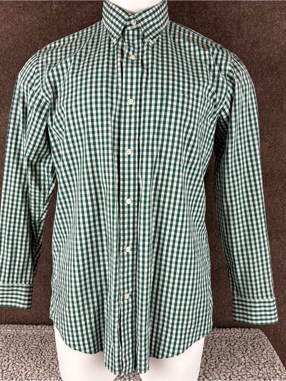 Lands End Shirt Mens 16-35 Traditional Fit Green Gingham Check (266)